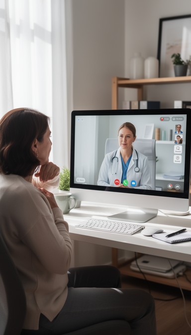 Doctor and patient on a telehealth video call